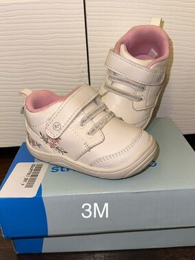 Stride Rite White and Pink Toddler Sneakers with Floral Stitching